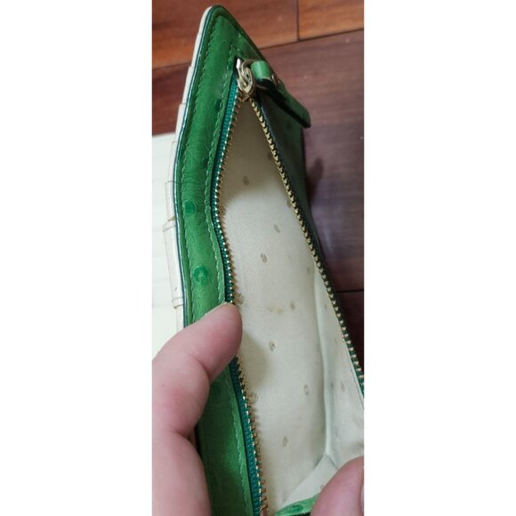 Kate Spade New York Wallet Green Ostrich Embossed Leather Card Holder - Picture 8 of 10
